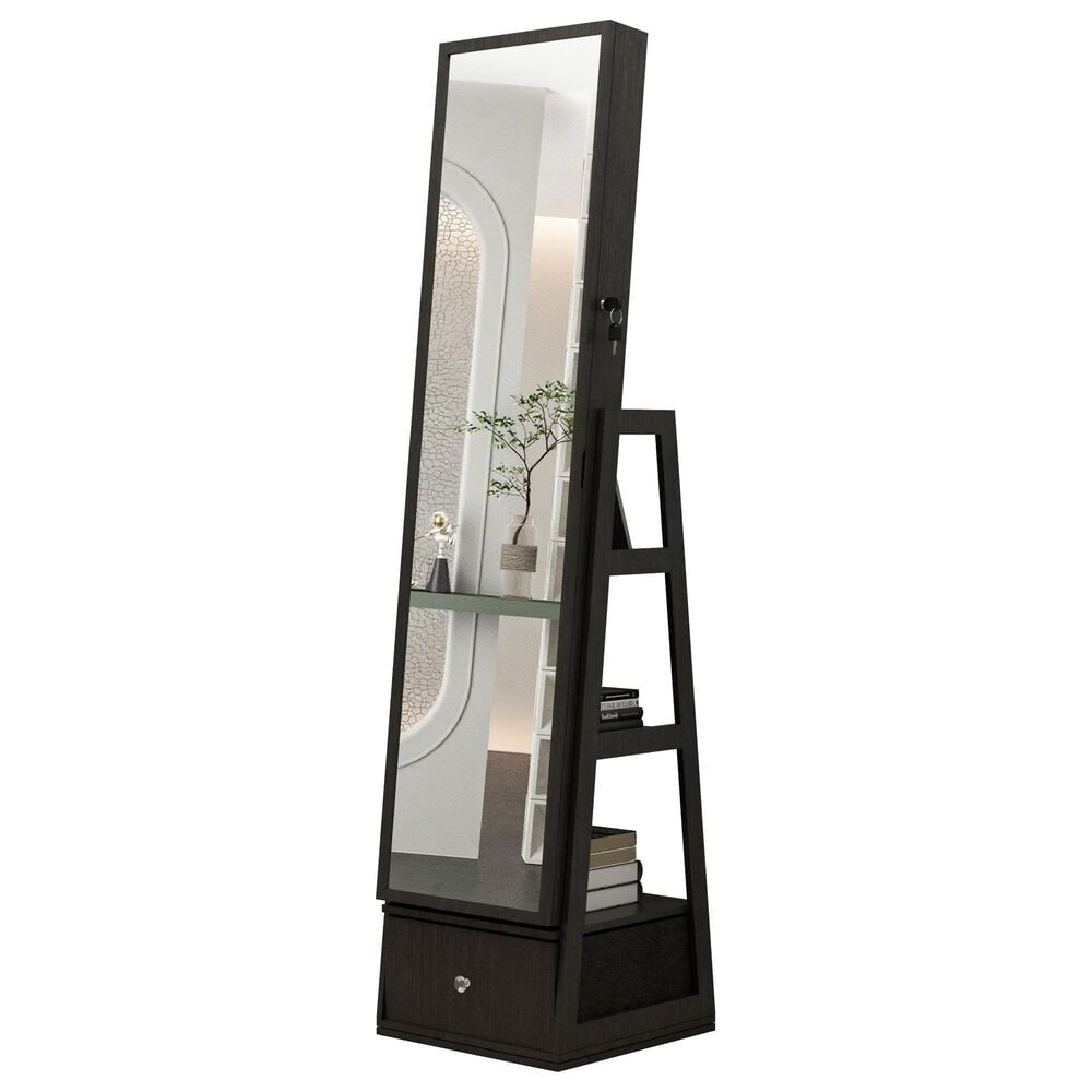 GigaCloud Swivel Jewelry Cabinet with Full Length Mirror and Storage Drawers in Black, , large