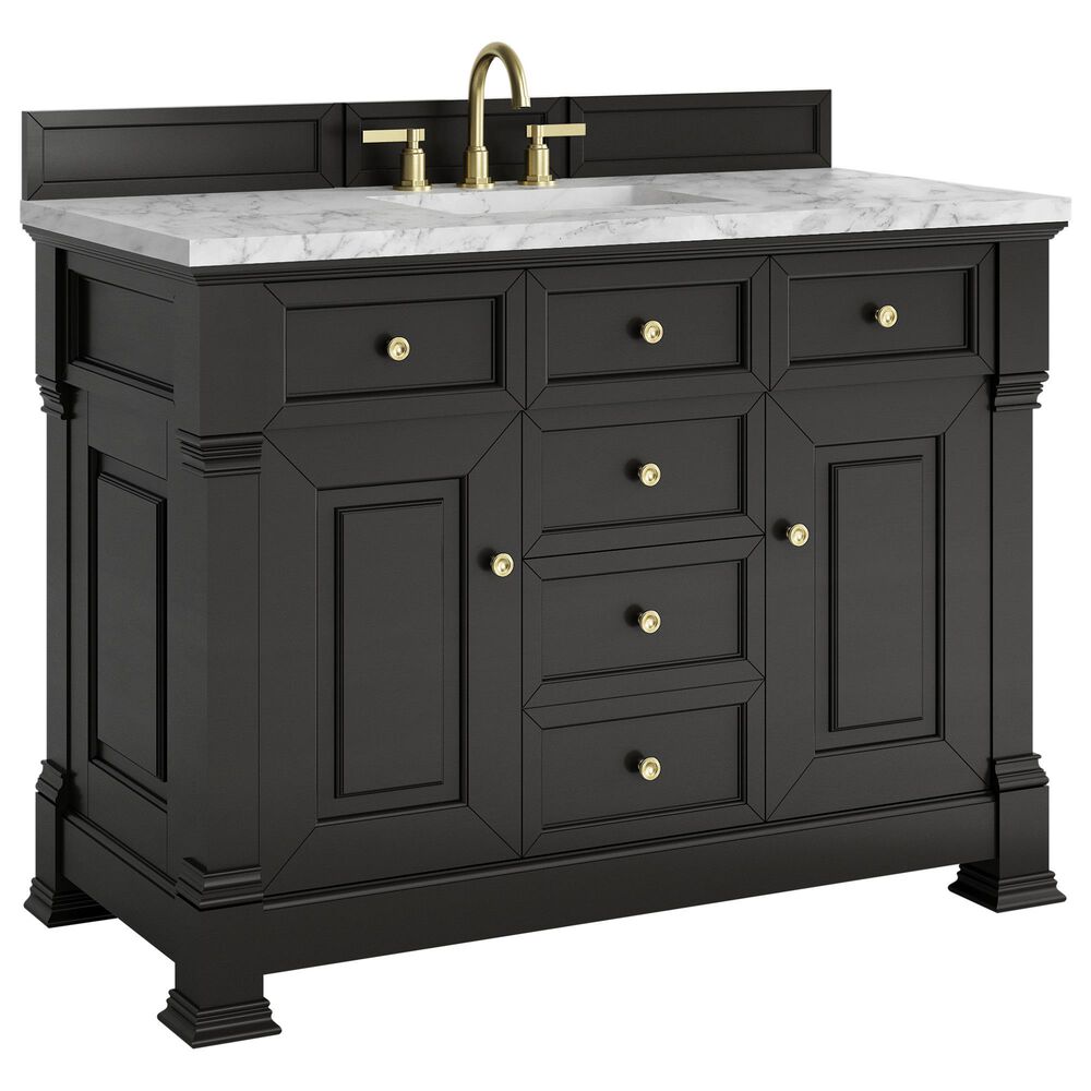 James Martin Vanities Brookfield 48" Single Bathroom Vanity in Black Onyx with 3 cm Carrara White Marble Top and Rectangular Sink, , large