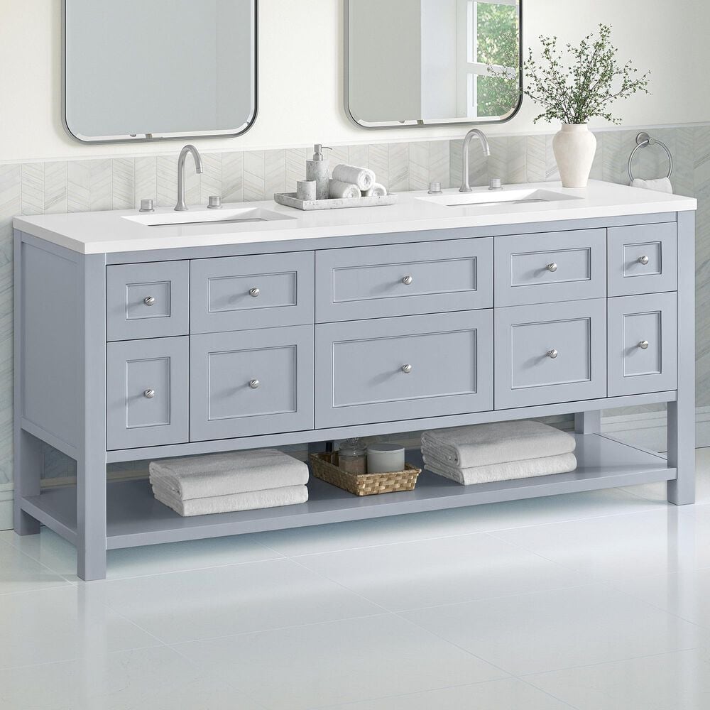 James Martin Vanities Breckenridge 72&quot; Double Bathroom Vanity in Serenity Blue with 3 cm White Zeus Quartz Top and Rectangular Sinks, , large