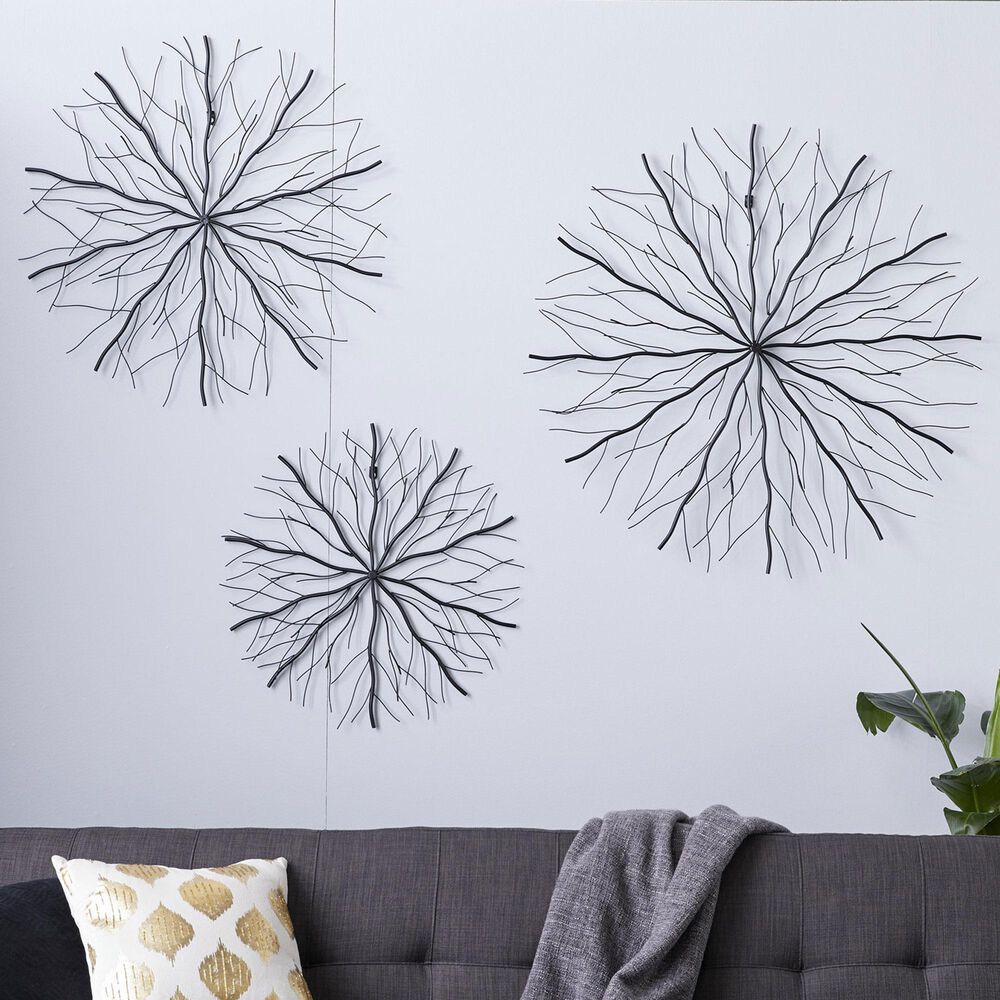 Maple and Jade 24&quot;, 30&quot;, 37&quot; Starburst Home Wall Decor with Branch Inspired Design in Matte Black &#40;Set of 3&#41;, , large