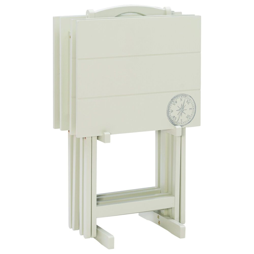 Linon Home Decor Compass Folding TV Tray Table Set with Stand in Light Gray (Set of 4), , large