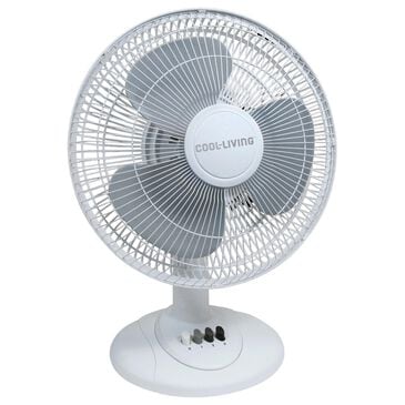 Cool-Living 12" 3-Speed Oscillating Table Fan in White, , large