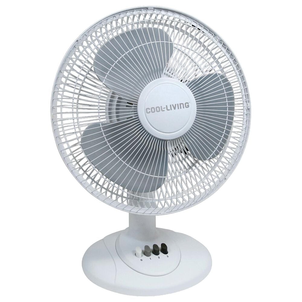 Cool-Living 12" 3-Speed Oscillating Table Fan in White, , large
