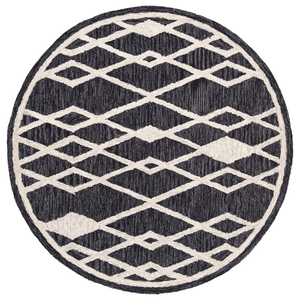 Safavieh Micro-Loop MLP157H 5" Round Charcoal and Ivory Area Rug, , large
