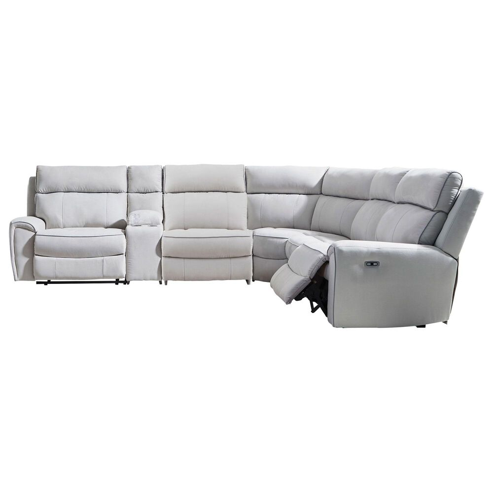 Ashley Social Pointe 6-Piece Power Reversible Reclining Sectional with Two Armless Chairs in Pearl and Ash, , large