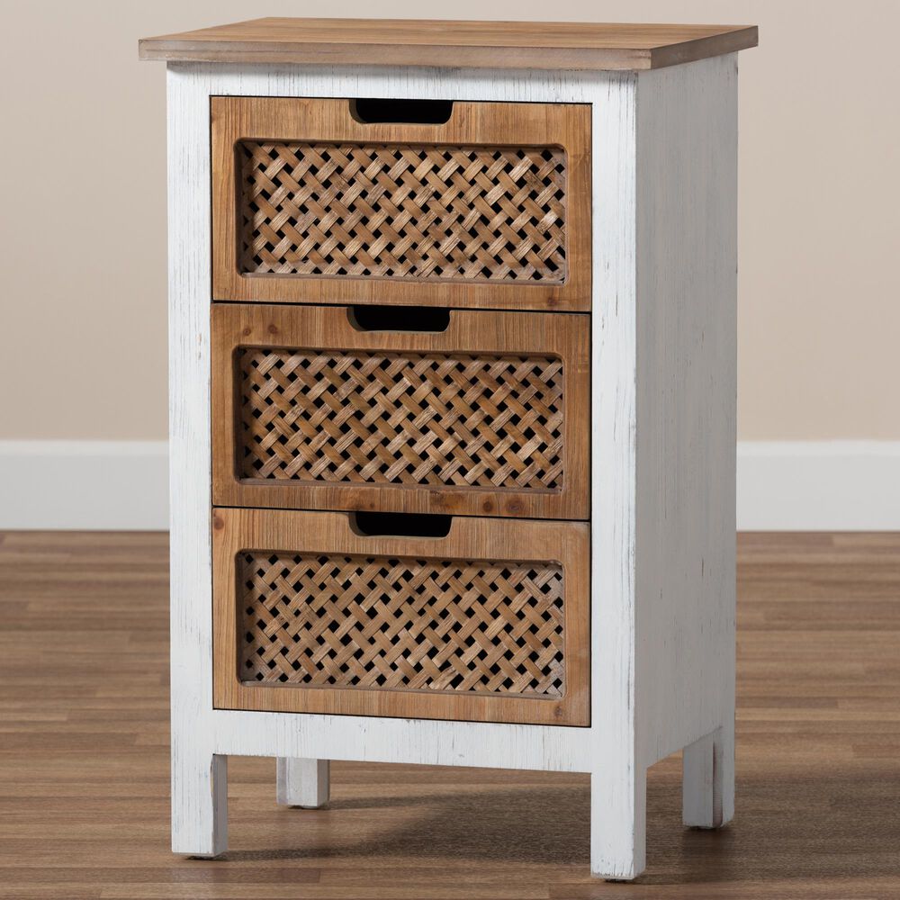 Baxton Studio Vincent 3-Drawer Storage Chest in White and Oak, , large