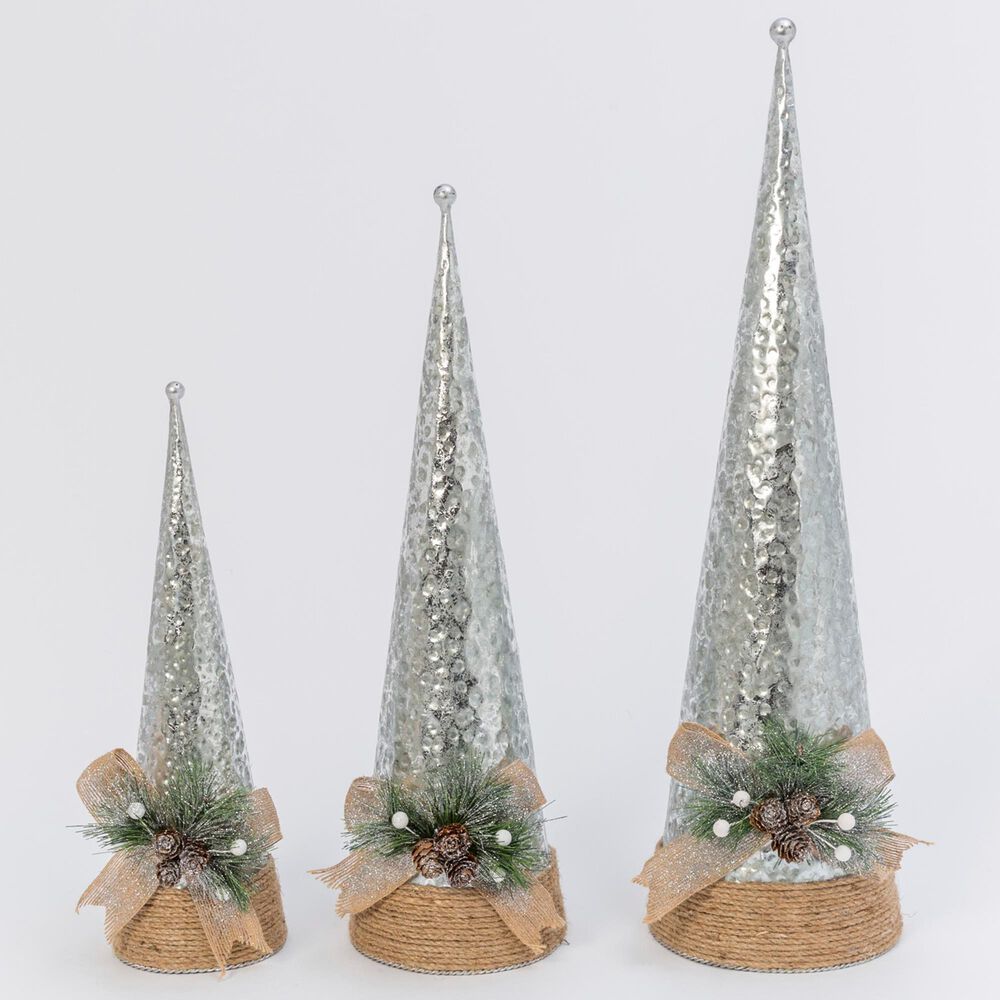 The Gerson Company 3-Piece Holiday Cone with Pine Accent Set in Silver, , large