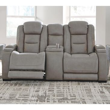 Signature Design by Ashley The Man-Den Power Reclining Loveseat/Console/Adjustable Headrest in Gray, , large