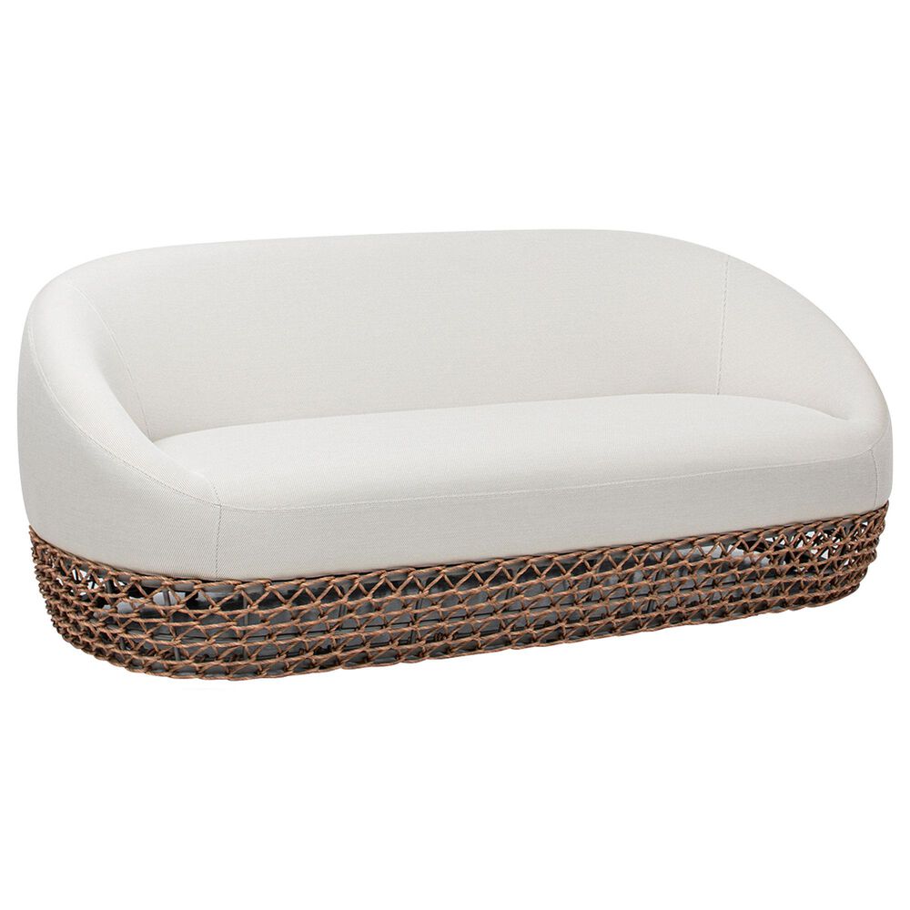 Hearth and Haven Willow Outdoor Upholstered Sofa with Golden Brown Open-Weave Wicker in Wheat Beige, , large