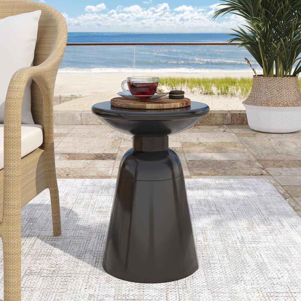 Hearth and Haven Large Patio End Table with Circular Design in Black, , large