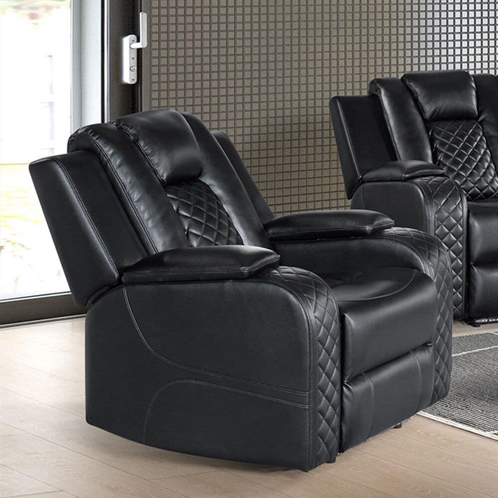 Mayberry Hill Carlo Power Motion Recliner with Power Headrest and LED in Pebble Black, , large