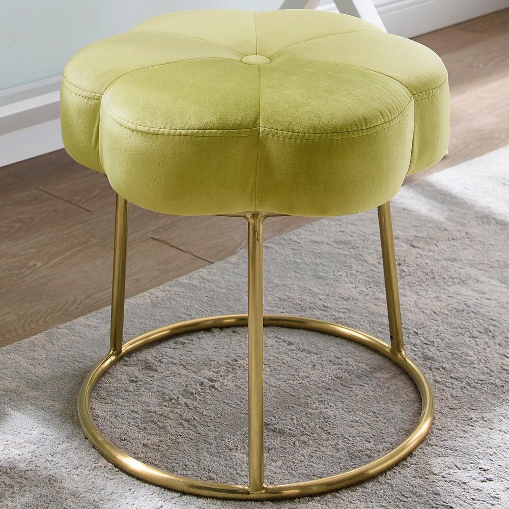 Linon Home Decor Seraphina Vanity Stool with Green Cushion in Gold, , large