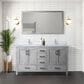 Lexora Home Jacques 60" Double Bathroom Vanity in Distressed Grey with 2 cm White Cultured Marble Top and Rectangular Sinks, , large