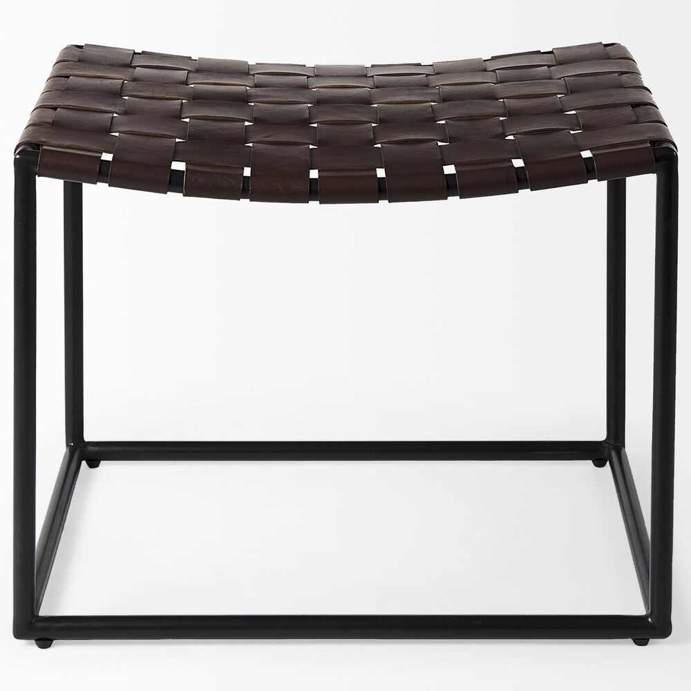 Mercana Clarissa Stool with Brown Leather Woven Seat in Black, , large