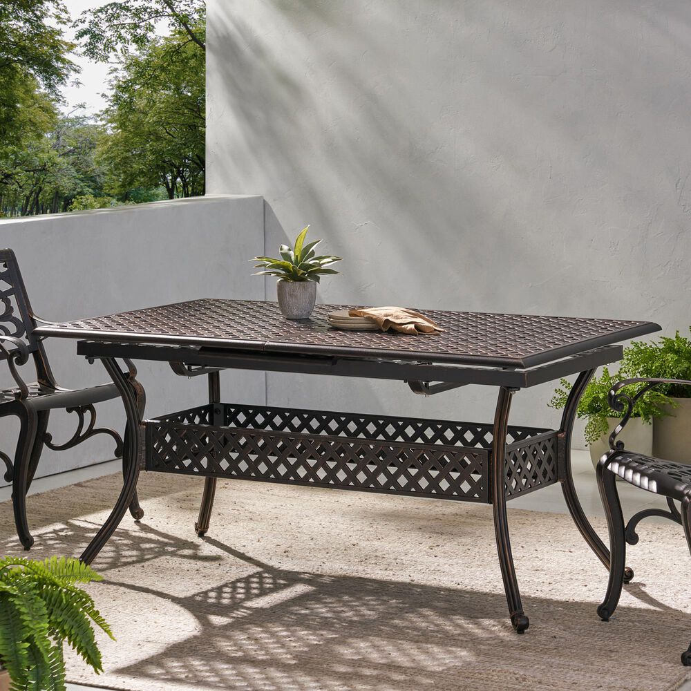 Hearth and Haven Abigail Outdoor Expandable Aluminum Dining Table in Black, , large