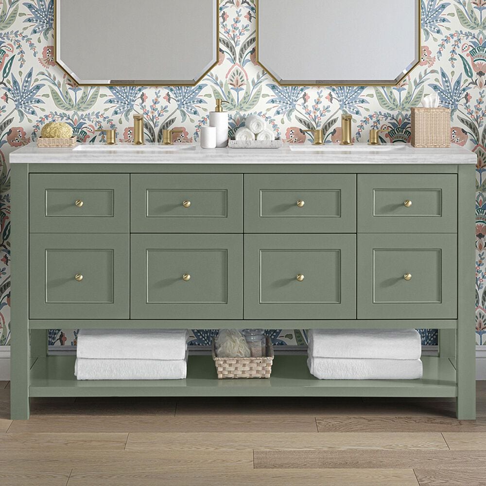 James Martin Vanities Breckenridge 60&quot; Double Bathroom Vanity in Smokey Celadon with 3 cm Arctic Fall Solid Surface Top and Rectangular Sinks, , large