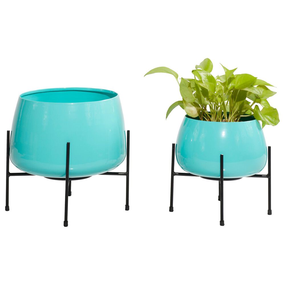 Maple and Jade Modern Planter in Teal and Black &#40;Set of 2&#41;, , large