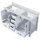 Lexora Home Jacques 60" Double Bathroom Vanity in White with 2 cm White Carrara Marble Top and Rectangular Sinks, , large
