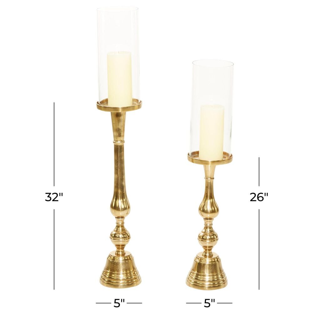 Maple and Jade Aluminum Room Hurricane Lamp in Polished Gold and Clear &#40;Set of 2&#41;, , large