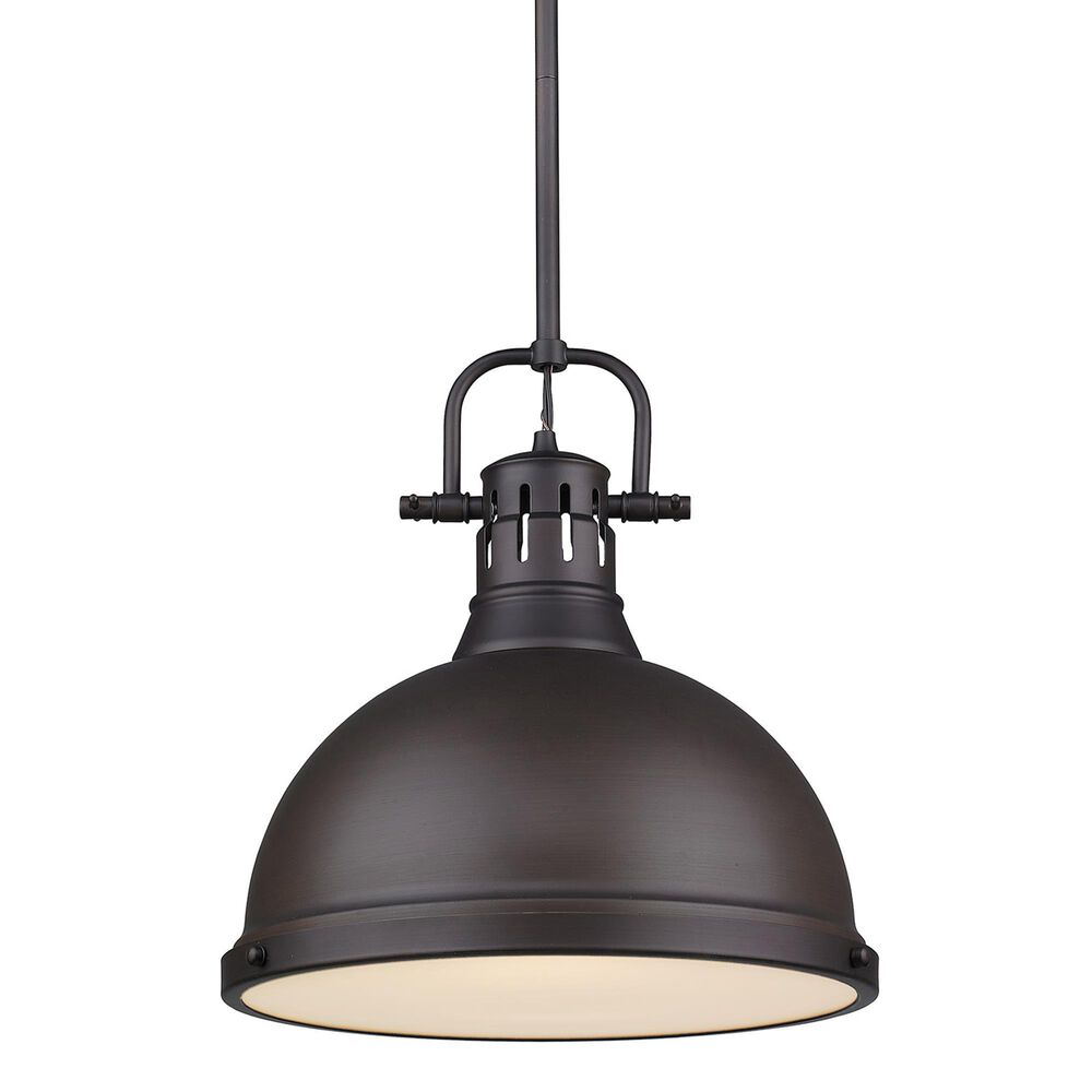 Golden Lighting Duncan 1-Light Pendant with Rod in Rubbed Bronze, , large