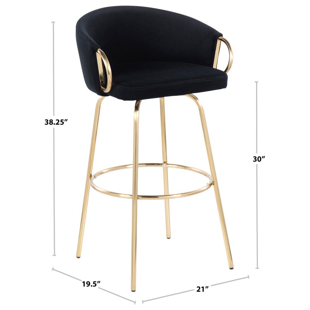 Lumisource Claire Barstool with Black Cushion in Gold &#40;Set of 2&#41;, , large
