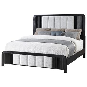 Modern Market Beckett King Platform Bed with LED Lights in Black Finish and White Fluted Upholstery, , large