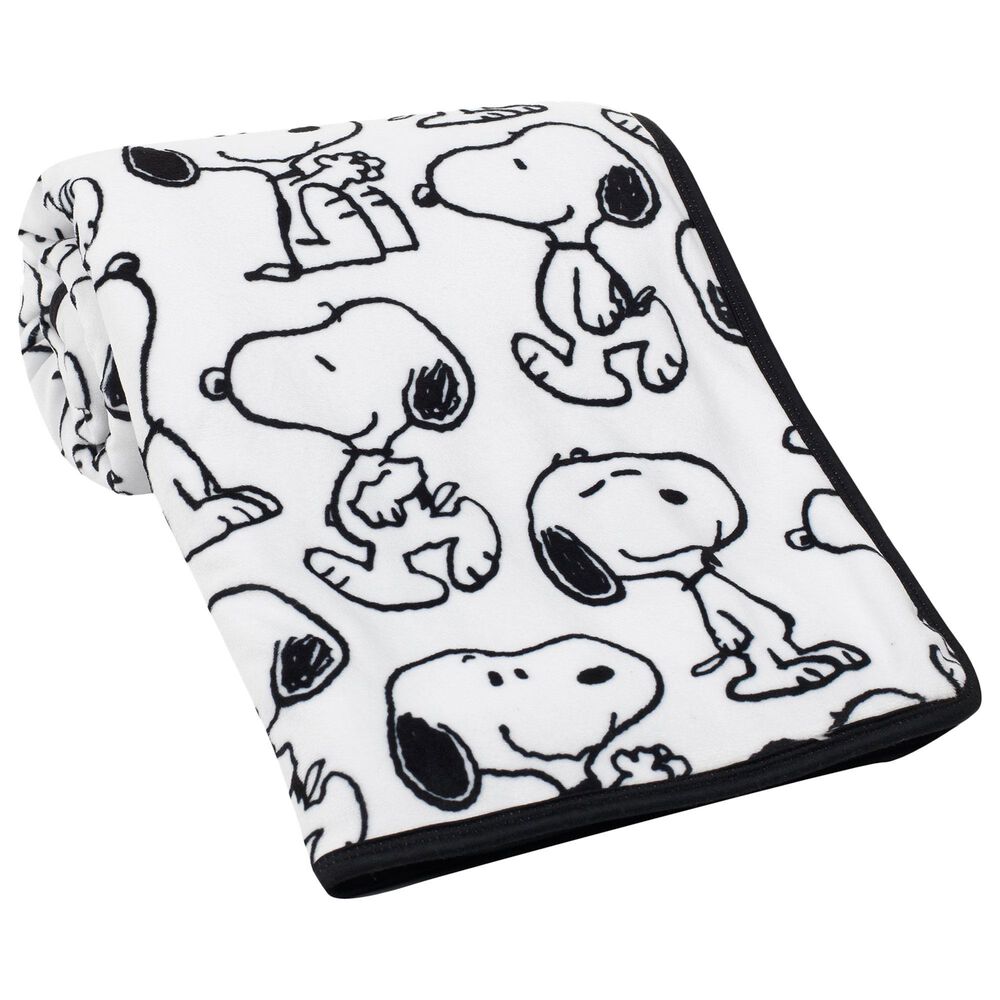 Lambs and Ivy Classic Snoopy Minky and Sherpa Baby Blanket in White and Black, , large