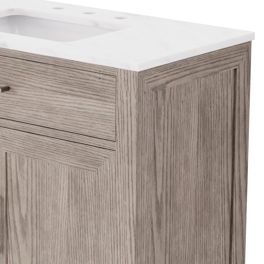 Lexora Home Abbey 36" Single Bathroom Vanity in Grey Oak with 2 cm White Carrara Marble Top and Rectangular Sink, , large