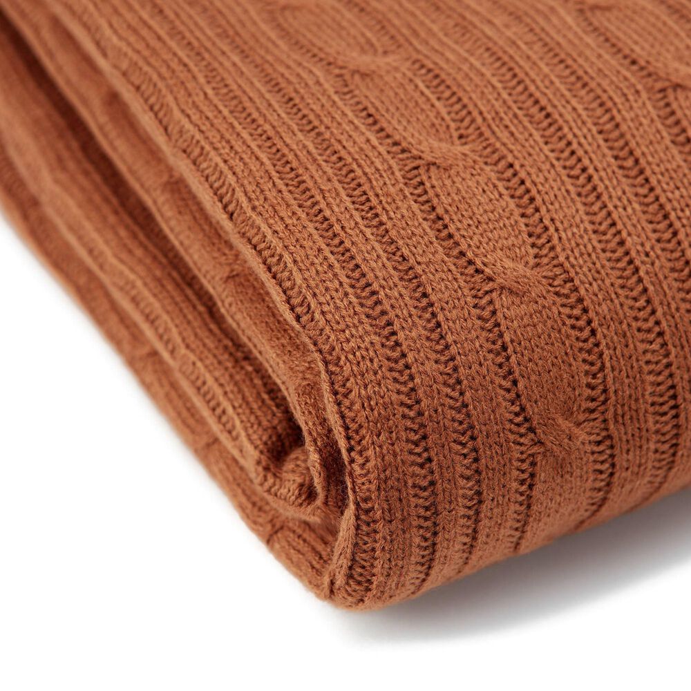 50&quot; x 65&quot; Cable Knit Throw Blanket in Cashew, , large