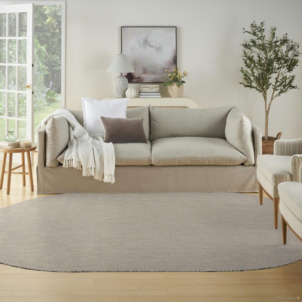 Nourison Courtyard Ivory and Silver 6&#39; x 9&#39; Oval Indoor/Outdoor Area Rug, , large