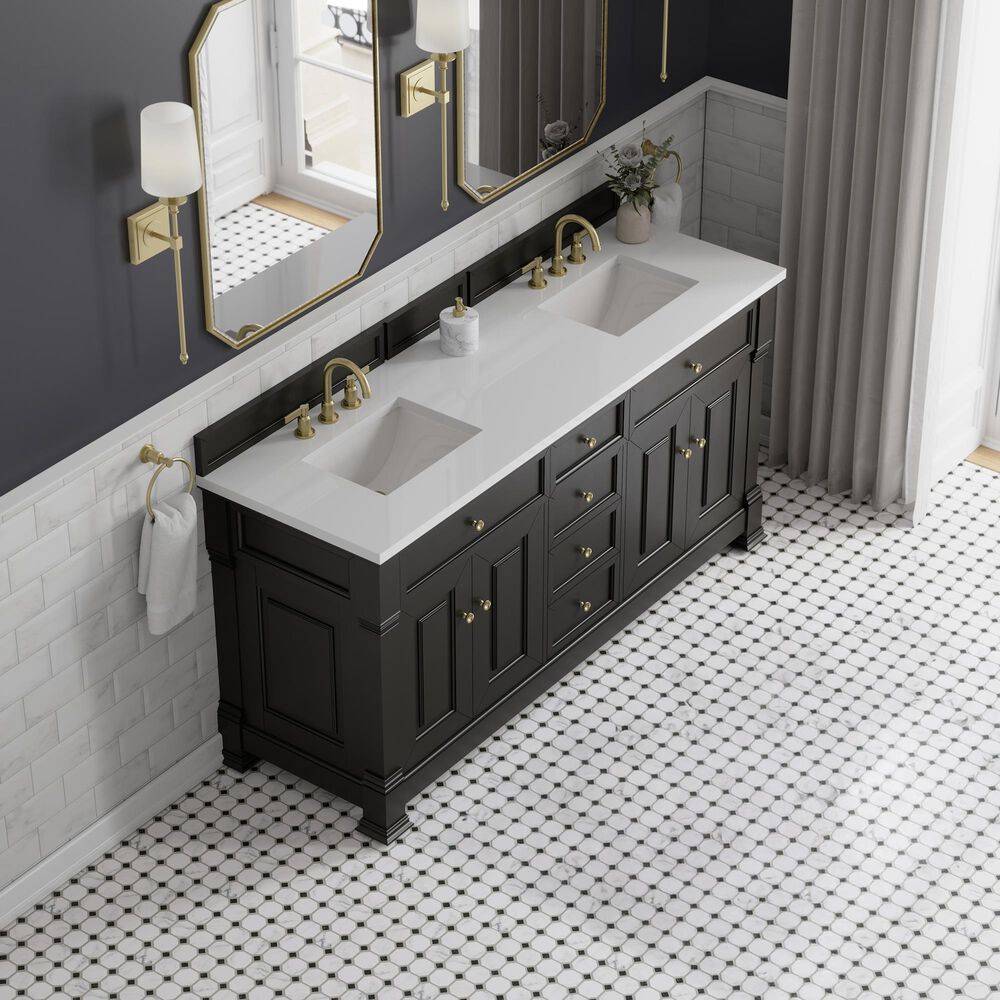 James Martin Vanities Brookfield 72&quot; Double Bathroom Vanity in Black Onyx with 3cm White Zeus Quartz Top and Rectangular Sinks, , large