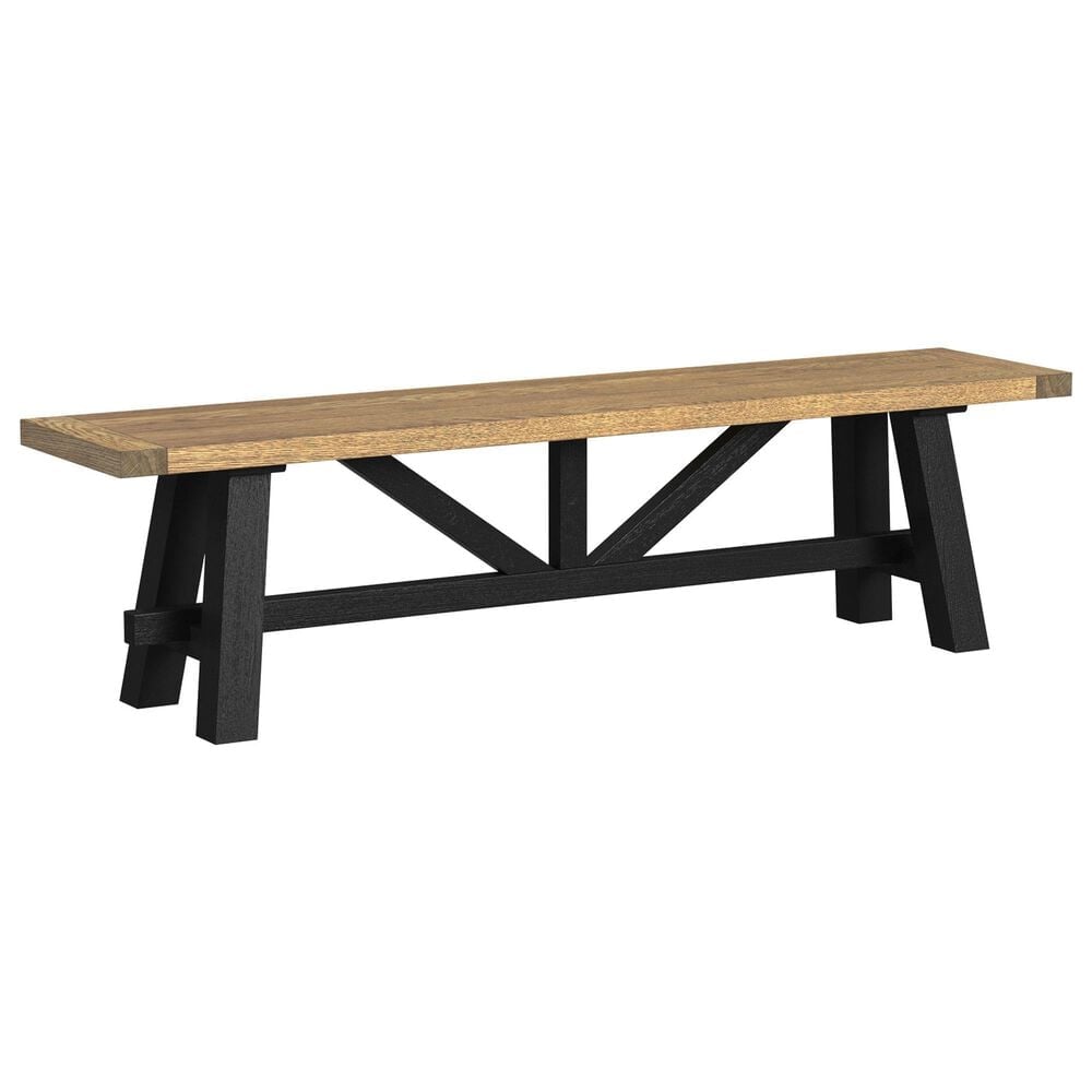 Hawthorne Furniture Hendricks Solid Wood Dining Bench in Rustic Wheat and Raven Black, , large