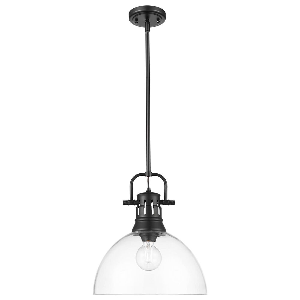 Golden Lighting Duncan 1-Light Pendant with Rod and Clear Shade in Matte Black, , large