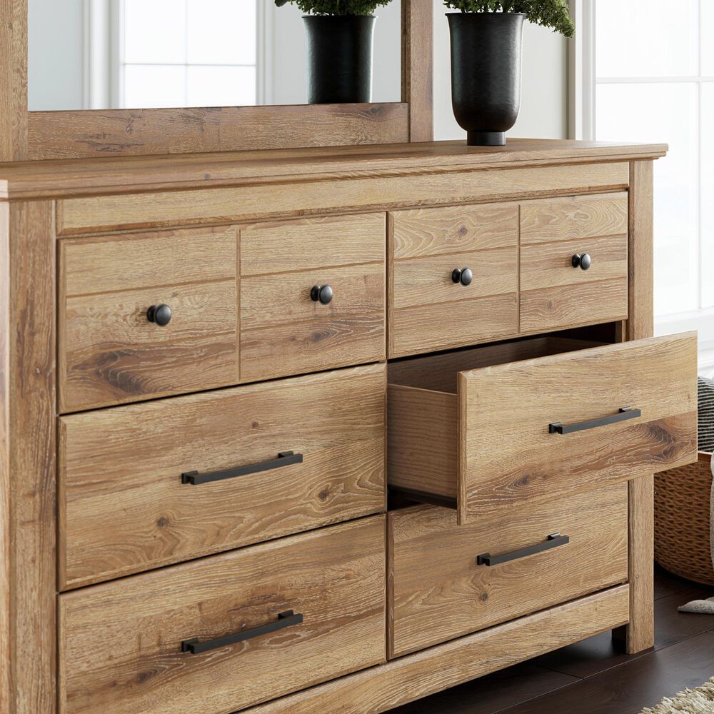 Ashley Makidern 6-Drawer Dresser and Mirror in Natural Brown, , large
