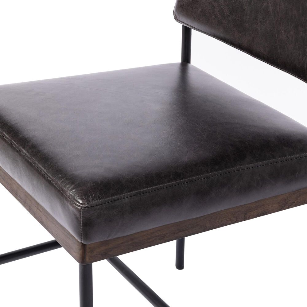 Four Hands Benton Dining Side Chair in Black Top Grain Leather and Burnt Oak, , large