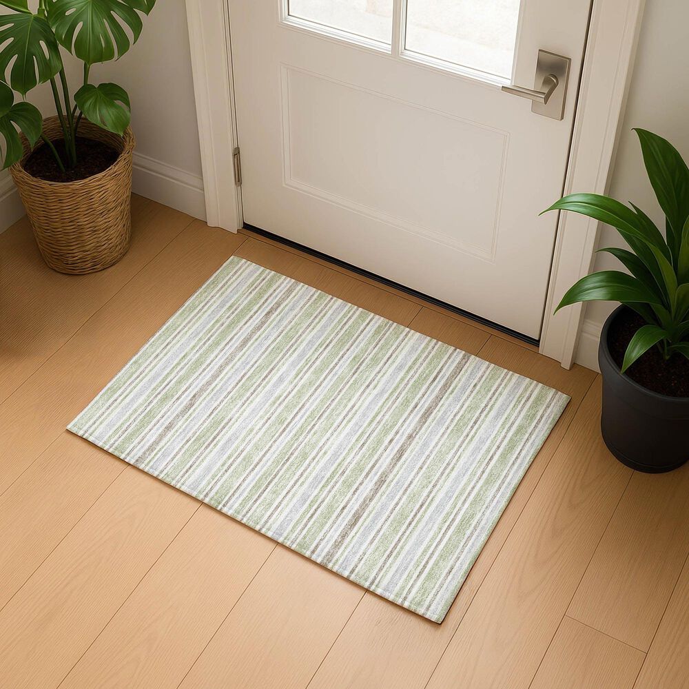 Dalyn Rug Company Soft Essentials Striped Celery 1'8" x 2'6" Indoor/Outdoor Area Rug, , large