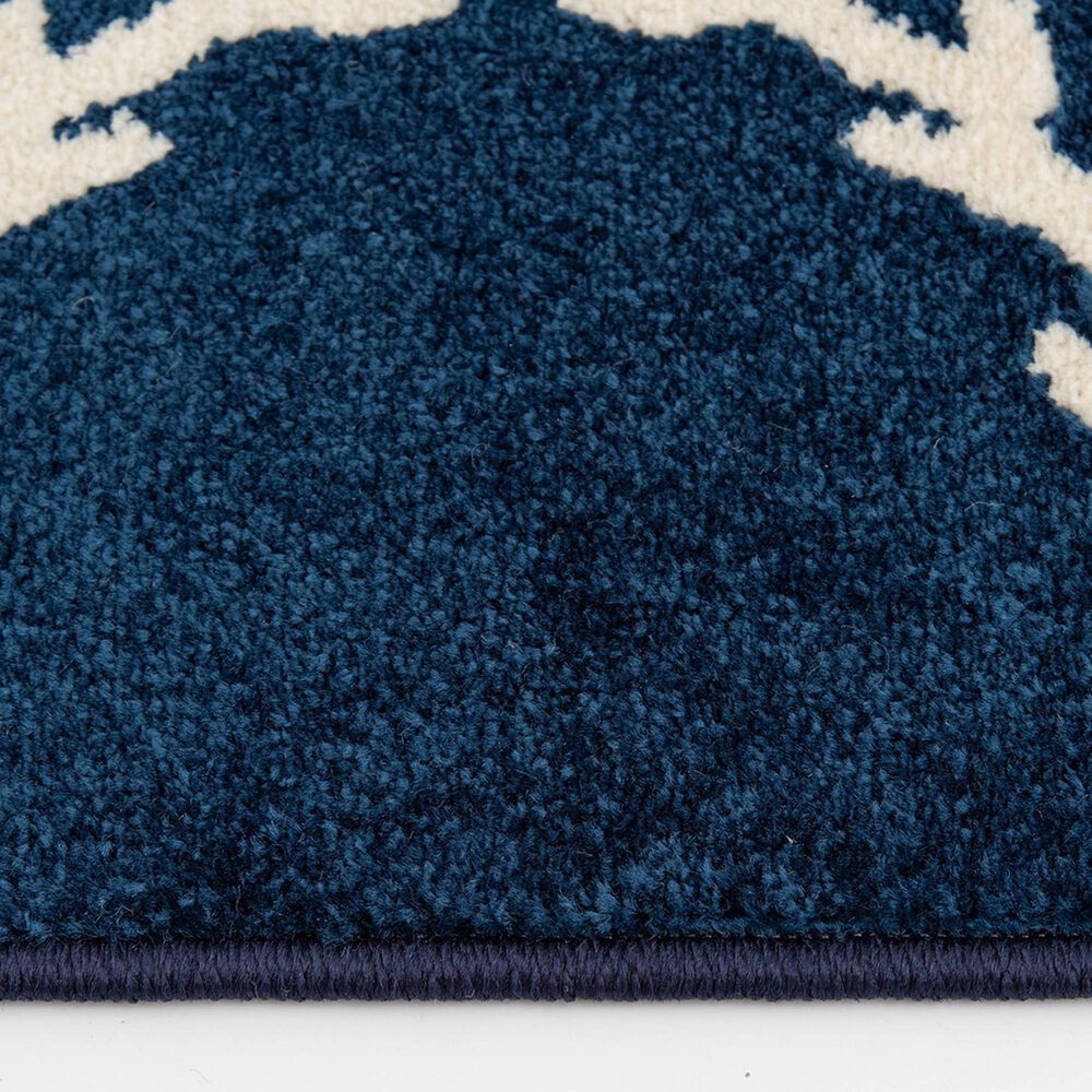 Central Oriental Terrace Tropic Coastal Coral Lattice 5&#39; x 7&#39;3&quot; Sapphire and Snow Area Rug, , large