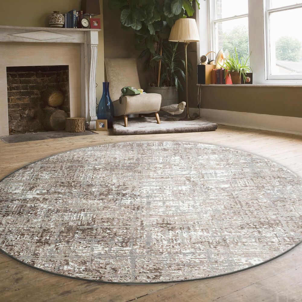 Radici USA Livigno Abstract 5&#39;3&quot; Round Beige Area Rug, , large