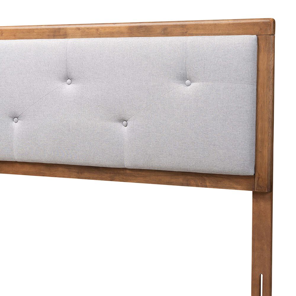 Baxton Studio Abner King Panel Headboard with Light Gray Fabric in Walnut Brown, , large