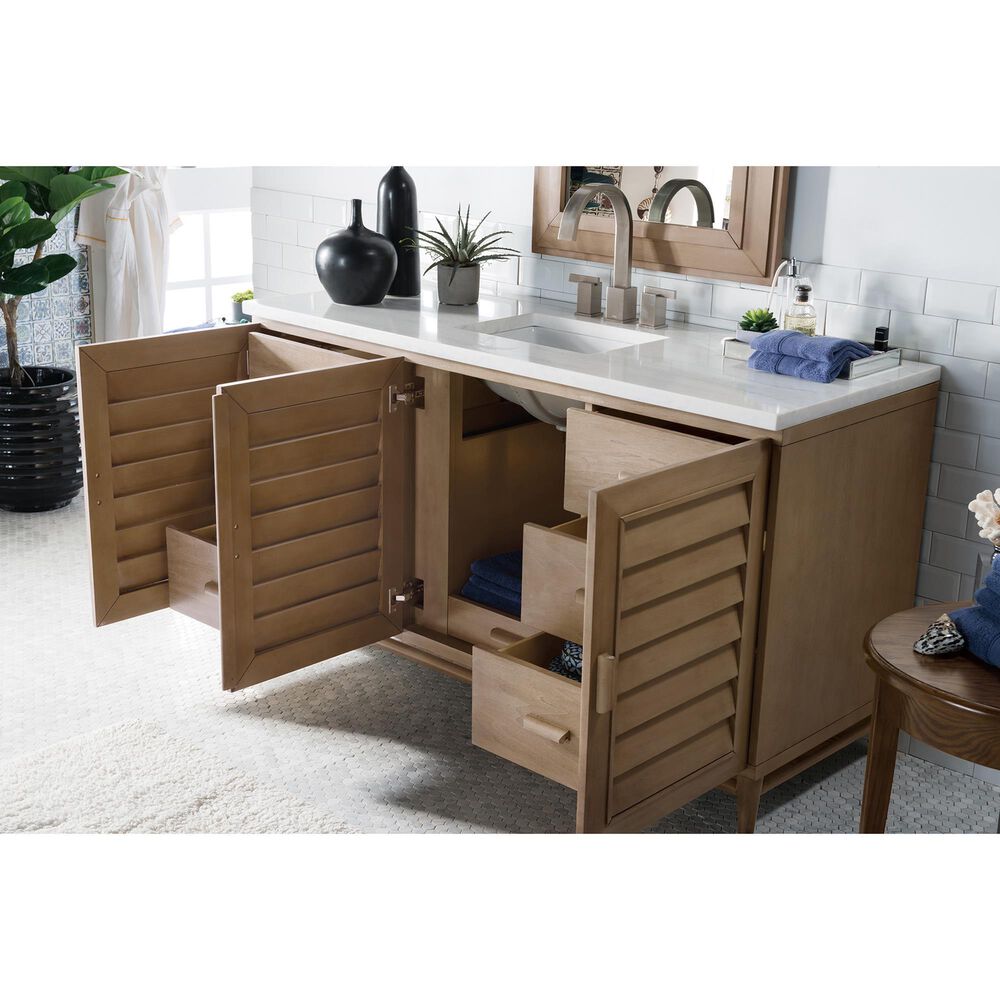 James Martin Vanities Portland 60&quot; Single Bathroom Vanity in Whitewashed Walnut with 3 cm Arctic Fall Solid Surface Top and Rectangular Sink, , large