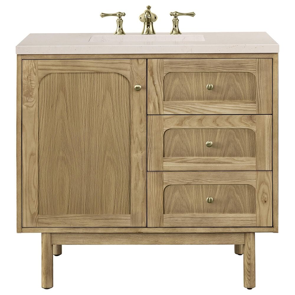 James Martin Vanities Laurent 36" Single Bathroom Vanity in Light Natural Oak with 3 cm Eternal Marfil Quartz Top and Rectangular Sink, , large