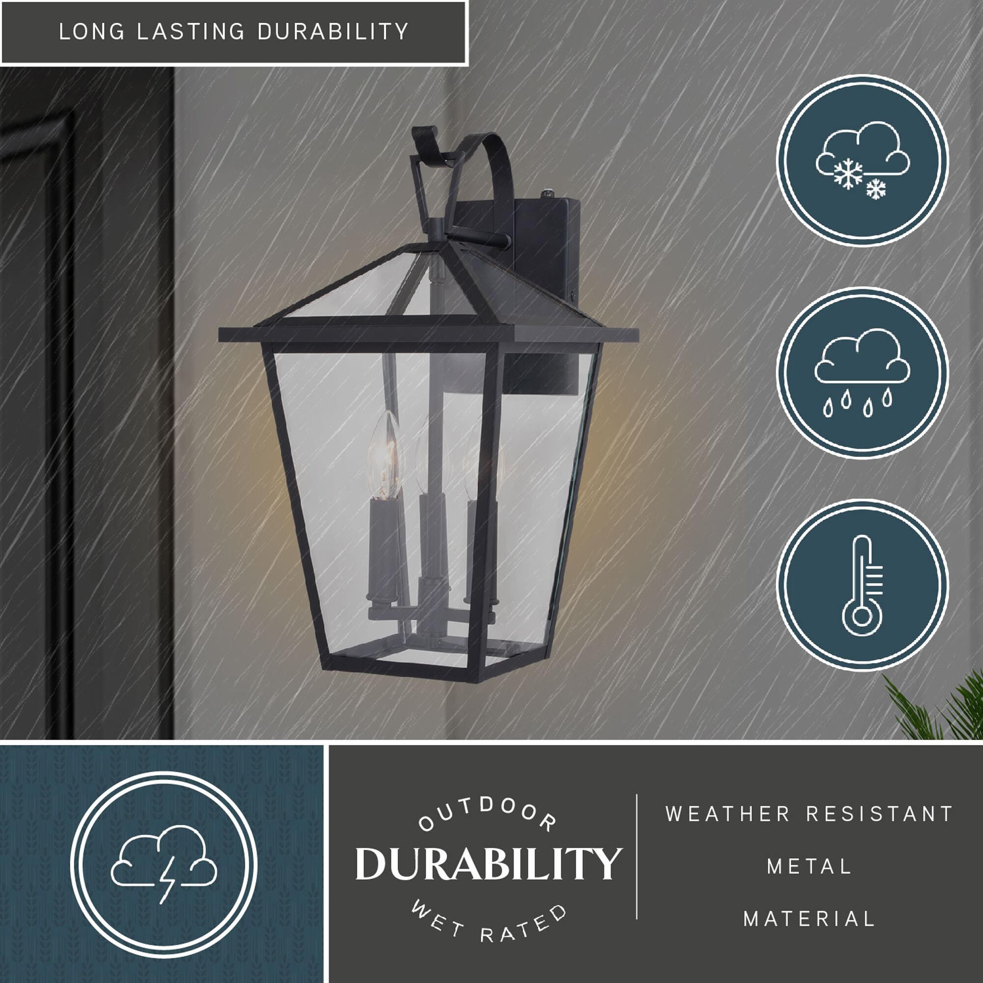 Vaxcel Derby 3-Light Outdoor Wall Lantern in Matte Black