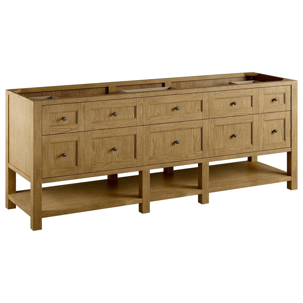 James Martin Breckenridge 84" Double Bathroom Vanity in Light Natural Oak with 3 cm Eternal Jasmine Pearl Top and Rectangular Sinks, , large