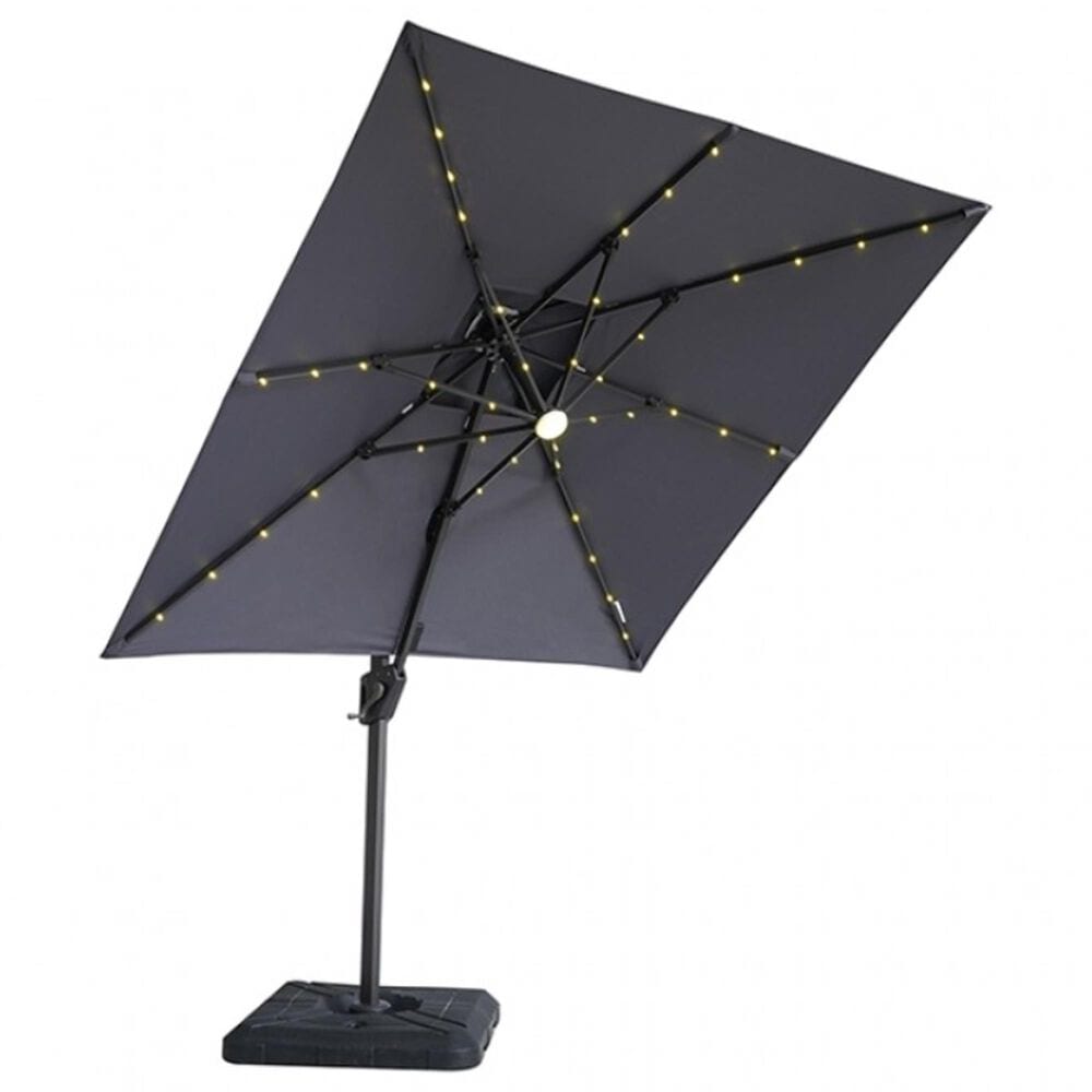 Furniture of America Sahar 8&#39; LED Light Double Top Square Patio Umbrella with Base in Gray, , large