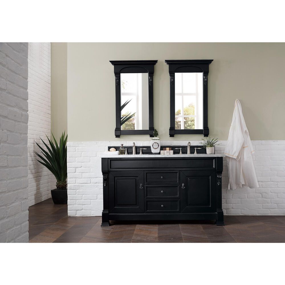 James Martin Vanities Brookfield 60&quot; Double Bathroom Vanity in Antique Black with 3 cm Carrara White Marble Top and Rectangle Sink, , large
