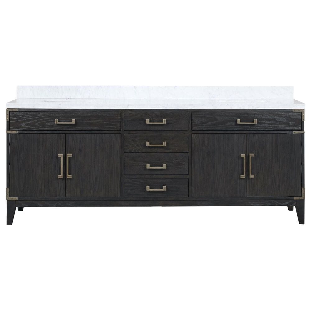 Lexora Home Laurel 84&quot; Double Bathroom Vanity in Black Oak with White Carrara Marble Top and Rectangular Sinks, , large