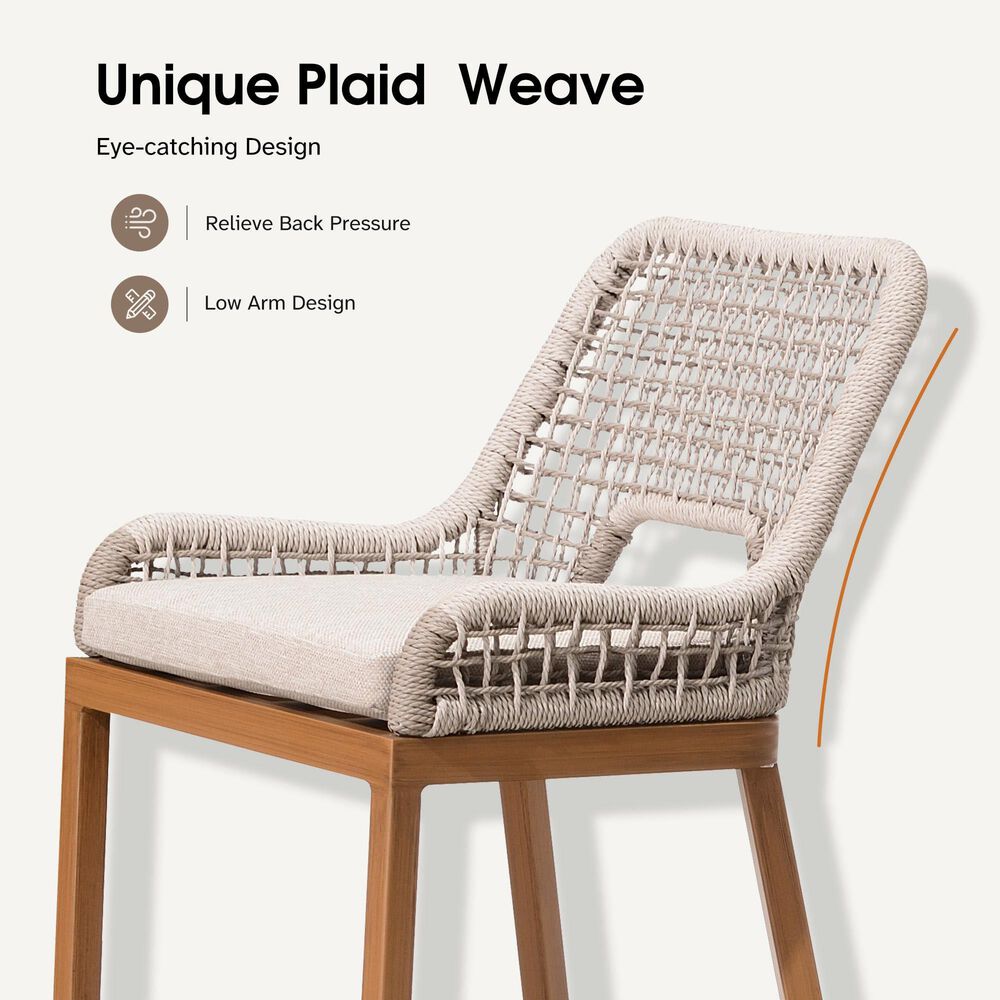 HOMLUX Outdoor Counter Stool with Plaid Back in Grey and Beige (Set of 2), , large
