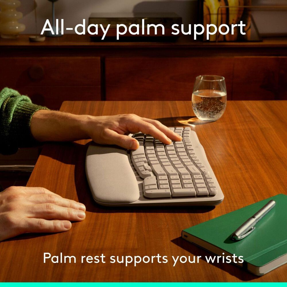 Logitech Wave Keys Wireless Ergonomic Keyboard in Sand, , large