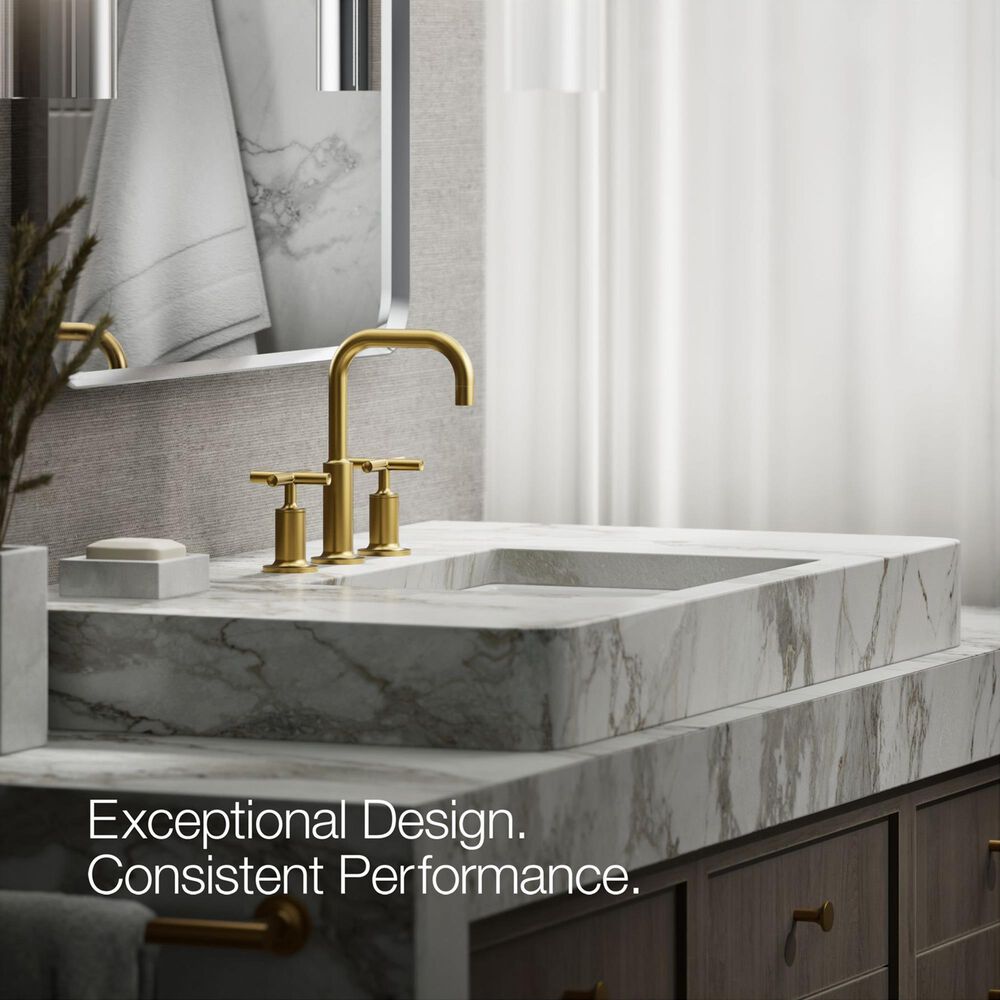 Kohler Purist Widespread Bathroom Sink Faucet with Cross Handles and High Gooseneck Spout in Vibrant Brushed Moderne Brass, , large