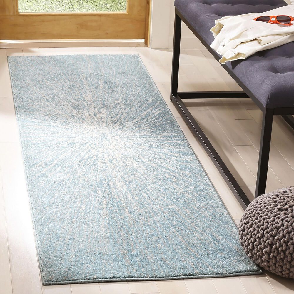 Safavieh Evoke EVK228J 2&#39;2&quot; x 11&#39; Aqua and Ivory Indoor/Outdoor Runner Rug, , large